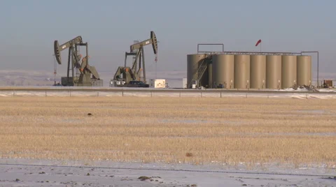 Pumpjacks and tanks Stock Footage 44614557