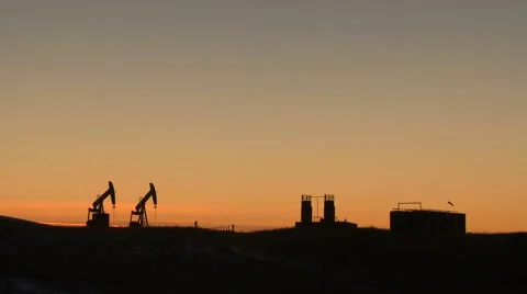 Pumpjacks at sunset Stock Footage 44613992