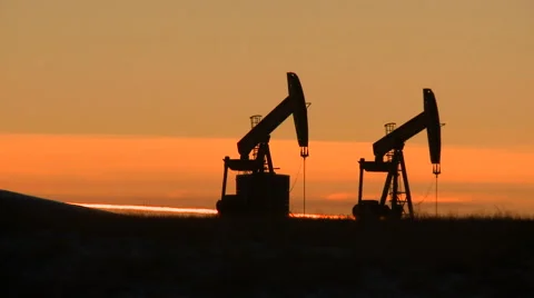 Pumpjacks at sunset Stock Footage 44614534