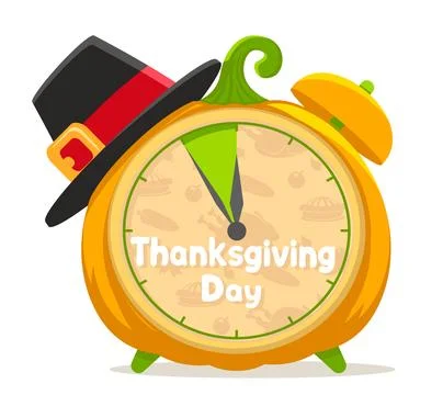 Pumpkin alarm clock with hat on a white background. Thanksgiving Day イラスト素材