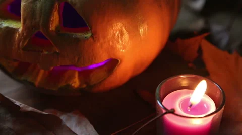 Pumpkin and candle Stock-Footage 55846136