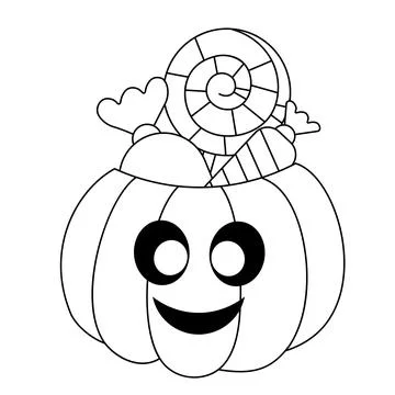Pumpkin and Candy. Draw illustration in black and white Stock Illustration