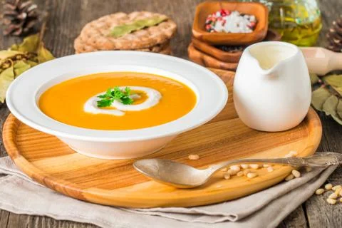 Pumpkin and carrot soup Foto stock