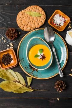 Pumpkin and carrot soup Stock Photos