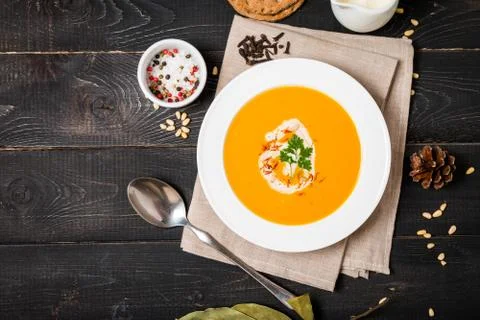 Pumpkin and carrot soup Stock Photos