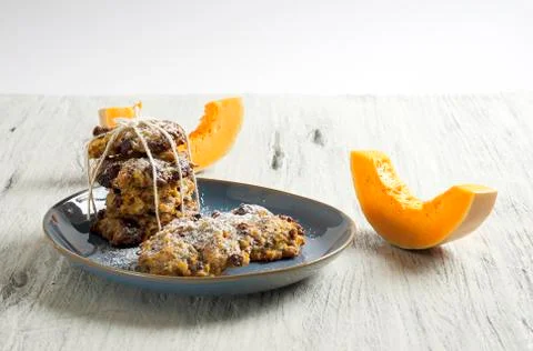 Pumpkin and dark chocolate cookies Stock Photos