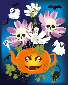 Pumpkin and flowers, Stock Illustration
