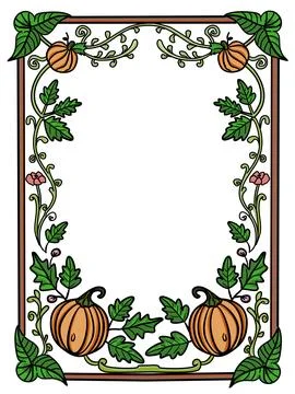Pumpkin and leafy frame perfect for autumn-themed Stock Illustration