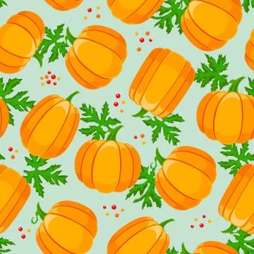 Pumpkin and leaves seamless pattern. Autumn pumpkin ornament. Stock Illustration