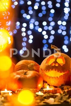 Pumpkin and lights Stock Photos
