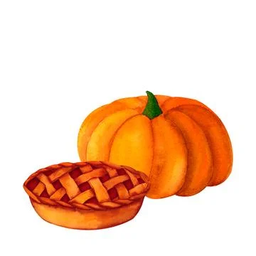 A pumpkin and pie with a thick crust, stuffed with apples, berries or pumpkin Stock Illustration