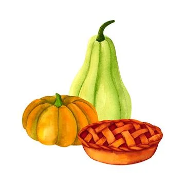 A pumpkin and pie with a thick crust, stuffed with apples, berries or pumpkin Stock Illustration