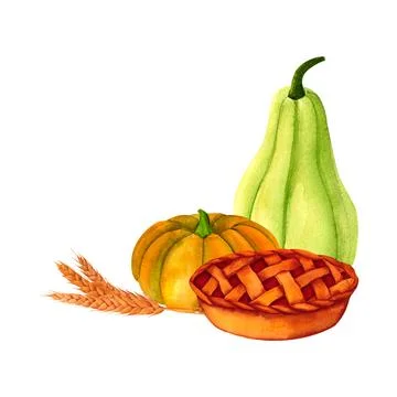 A pumpkin and pie with a thick crust, stuffed with apples, berries or pumpkin Stock Illustration