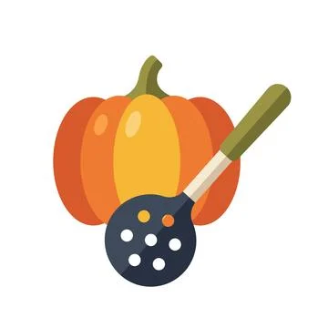 Pumpkin and slotted spoon kitchen illustration vector Stock Illustration