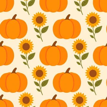 Pumpkin and Sunflower Autumn Pattern Stock Illustration