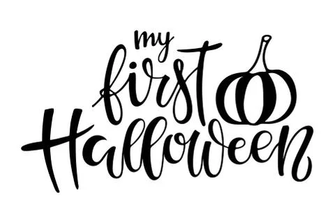 Pumpkin and text My first Halloween. Celebration quote for baby Halloween Stock Illustration