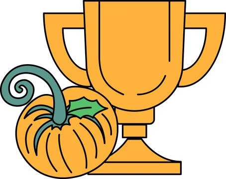A pumpkin and a trophy are shown together Stock Illustration