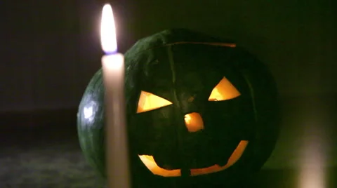 Pumpkin and two candles Stock Footage 42871294