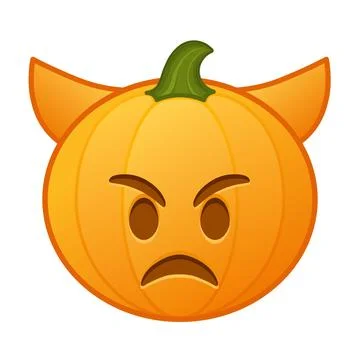 Pumpkin with angry evil face with horns Large size of Halloween emoji Ilustración de archivo