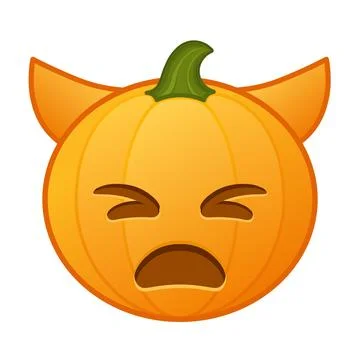 Pumpkin with angry face with horns Large size of Halloween emoji Ilustración de archivo