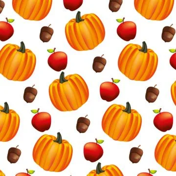 Pumpkin apple acorn autumn pattern Stock Illustration