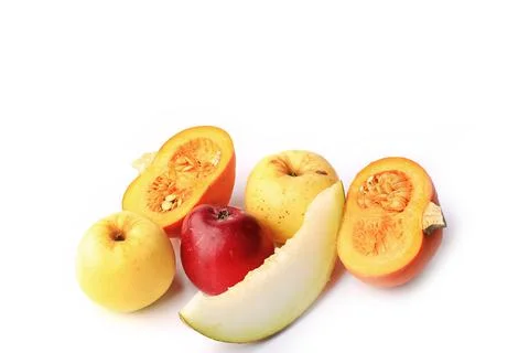 Pumpkin apple melon isolated on white background Stock Photos