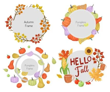 Pumpkin, autumn design. Set of frames and banners. Vector illutration Stock Illustration
