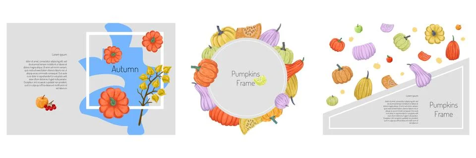 Pumpkin, autumn design. Set of frames and banners. Vector illutration Illustrazione stock