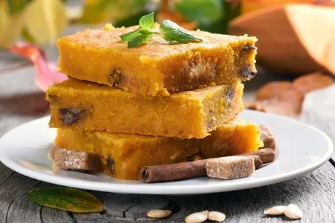 Pumpkin bars with nuts Stock Photos