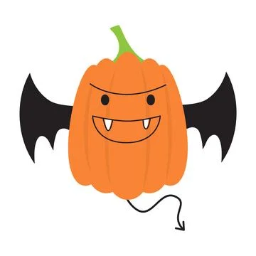 Pumpkin with Bat devil costume . Halloween cartoon character . Vector . Stock Illustration