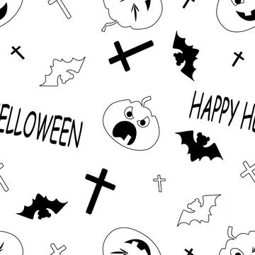 Pumpkin ,Bat on a White Background Cute.Seamless black and white pattern Stock Illustration