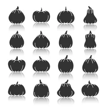 Pumpkin black silhouette with reflection icon set Stock Illustration