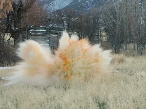 Pumpkin blast explosion rural farm fun slow motion DCI 4K Stock Footage 70003101