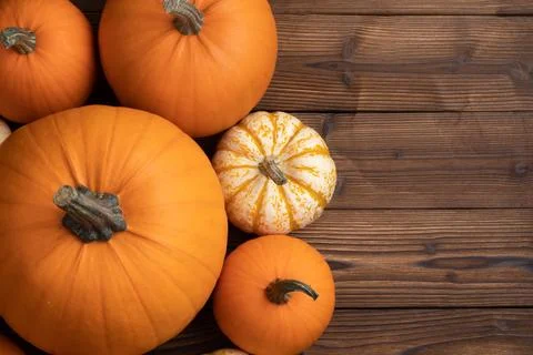 Pumpkin border over rustic wood Fotos Stock