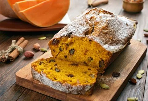 Pumpkin bread and ingredients Stock Photos
