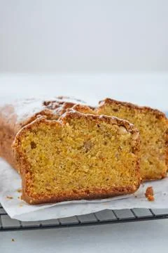 Pumpkin bread cake with pumpkin spice and nuts for autumn fall dinner. Stock Photos