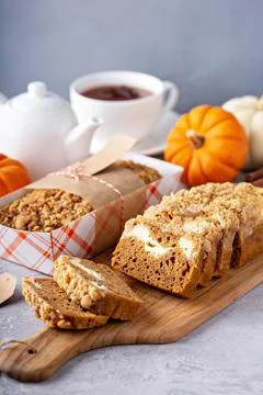 Pumpkin bread or cake with cream cheese Stock Photos