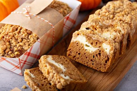 Pumpkin bread or cake with cream cheese Stock Photos
