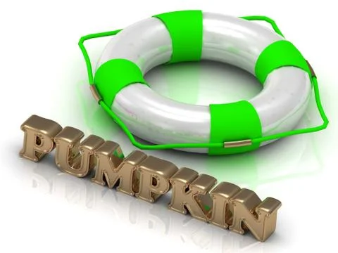 PUMPKIN - bright gold letters and color life buoy on a white background Stock Illustration