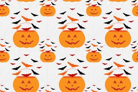 Pumpkin bucket with bats seamless pattern Illustrazione stock