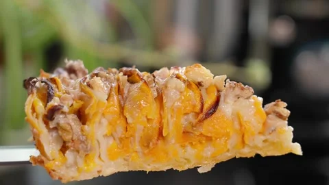 Pumpkin cake. Cutaway demonstration of pumpkin pie. Stock Footage 253995084