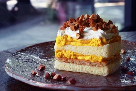 Pumpkin cake on plate for pattern Stock Photos