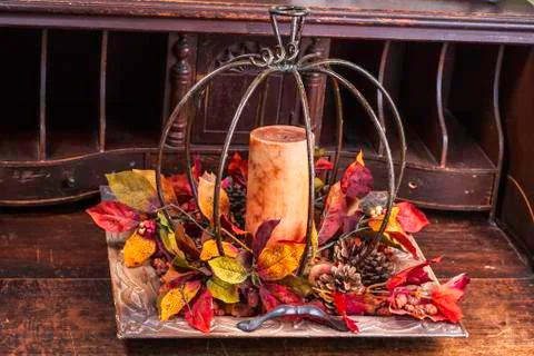 Pumpkin candle scene Stock Photos