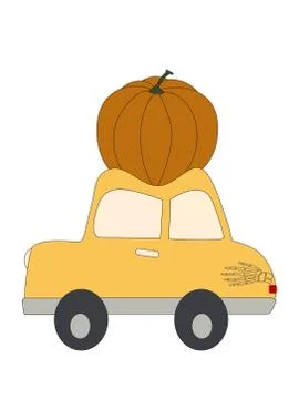 Pumpkin on the car. Fall holidays vector illustration Stock Illustration