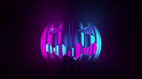Pumpkin Carved Like Jack O Lantern In Synth Wave Colors Looping Video Backgro Stock Footage 141990619