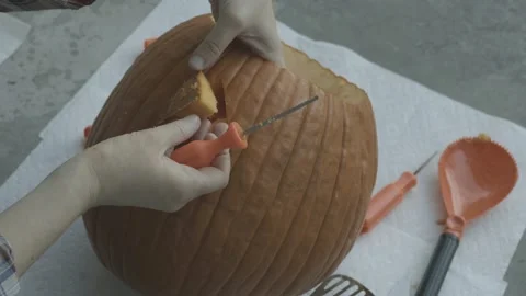 Pumpkin Carving 6 Stock Footage 220904298