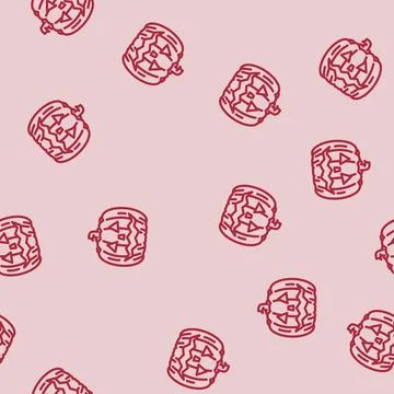 Pumpkin carving autumn line vector seamless pattern Stock Illustration