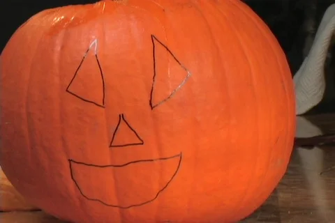 Pumpkin Carving Fast Motion 1a Stock Footage 267620