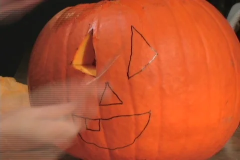 Pumpkin Carving Fast Motion 1b Stock Footage 267623