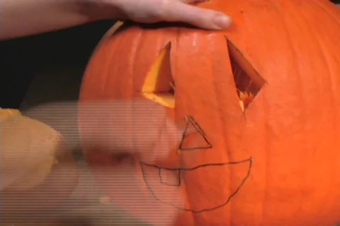 Pumpkin Carving Fast Motion 2a Stock Footage 267624